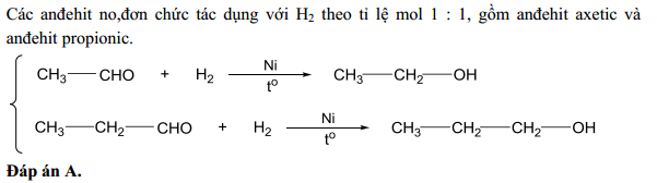 Phản ứng giữa Andehit Axetic và Hydro